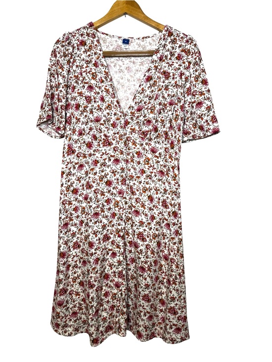 Old Navy Dresses & Skirts - Old Navy Womens Floral Short Sleeve Dress Size M White Pink Cottagecore Milkmaid